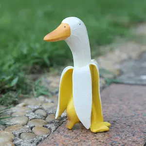 Banana Duck Statue Cute Resin Weather Resistant Duck Figurine Sculpture Creative Art Decorative Ornament for Indoor Outdoor Home Office Garden Yard, Halloween, Christmas gifts