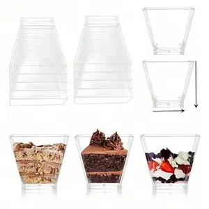 Plastic Dessert Cups, Small Square Transparent Jelly Cups, Reusable Mini Appetizer Bowls, Yogurt Parfait Cups for Mousse Cake Parties Weddings