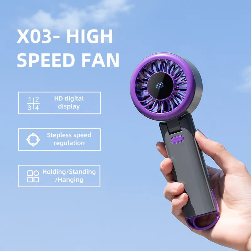 Handheld Fan — Ultimate Versatility: High-Power Motor, LED Display, Extended Battery Life, Foldable Design — A "3-in-1" Portable Fan Perfect for Travel, Cruises, and Beach Outings