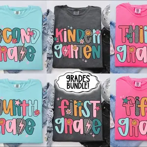 Comfort Color - Gildan Retro Back To School Shirt Bundle Groovy Grade Level 1st 2d 3d 4th 5th Kindergarten Pre K Smiley Bolt Checkers Doodle, Youth Shirt