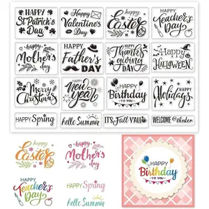 16pcs Word Clear Stamp for Card Making St. Patrick's Day Transparent Silicone Stamps Happy Easter Rubber Stamp Happy Birthday Blessing Words Clear Stamp for DIY Scrap-Booking Album