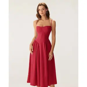 Rihoas Women's Polyester Sleeveless Square Neck Strap-Waisted Pocket Midi Dress, Classy Casual & Daily Casual Womenswear, Classy Casual Dresses