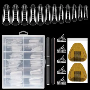 Nail Tips 120 Pieces Box Crystal Extension Nail Mold with Scale, No Paper Tray, Model for Extension Gel, Transparent Nail Mold