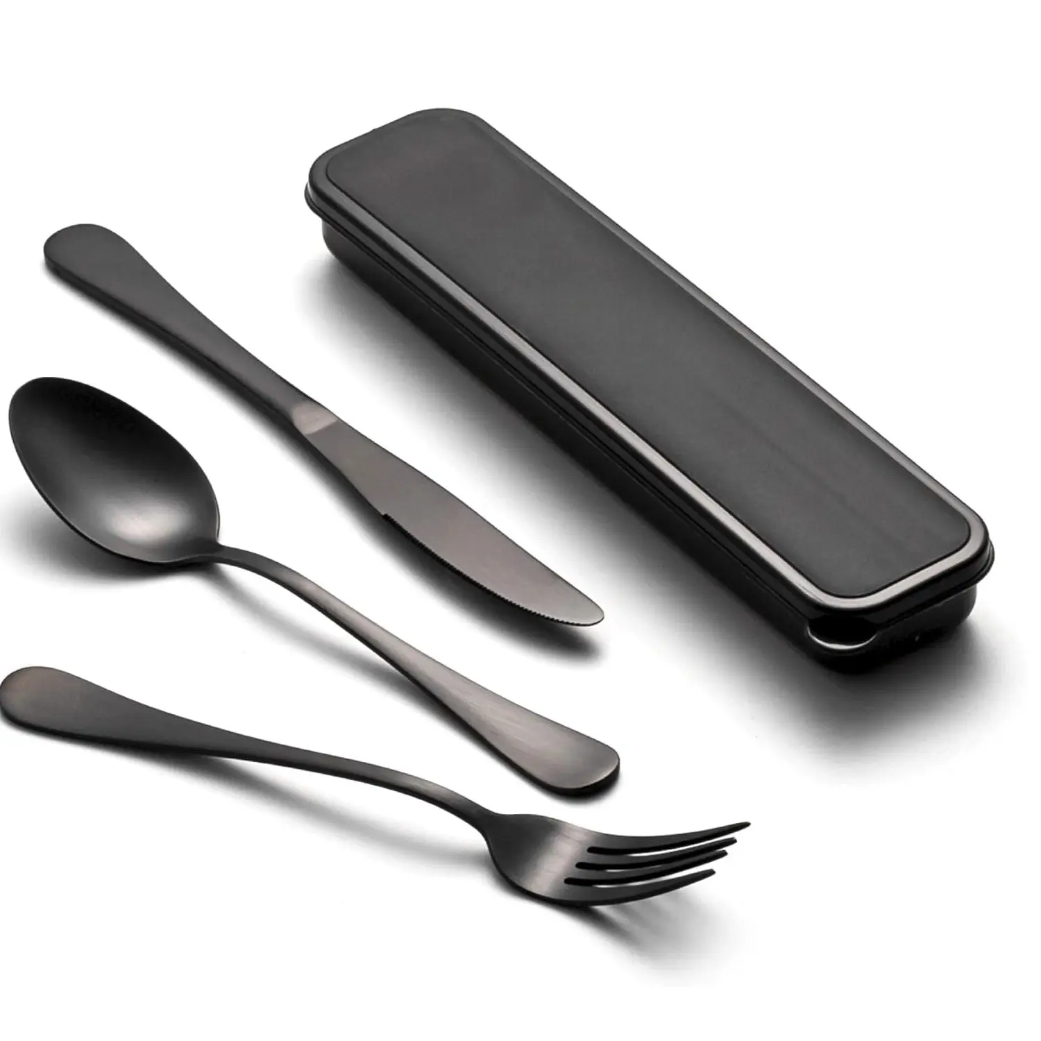 4-Piece Travel Set with Box, Portable Silverware Cutlery Set for Work, Reusable Stainless Steel Utensils, Camping Picnic Essentials Tableware Hiking Office, Outdoor Fun Utensils ( Silver Color)