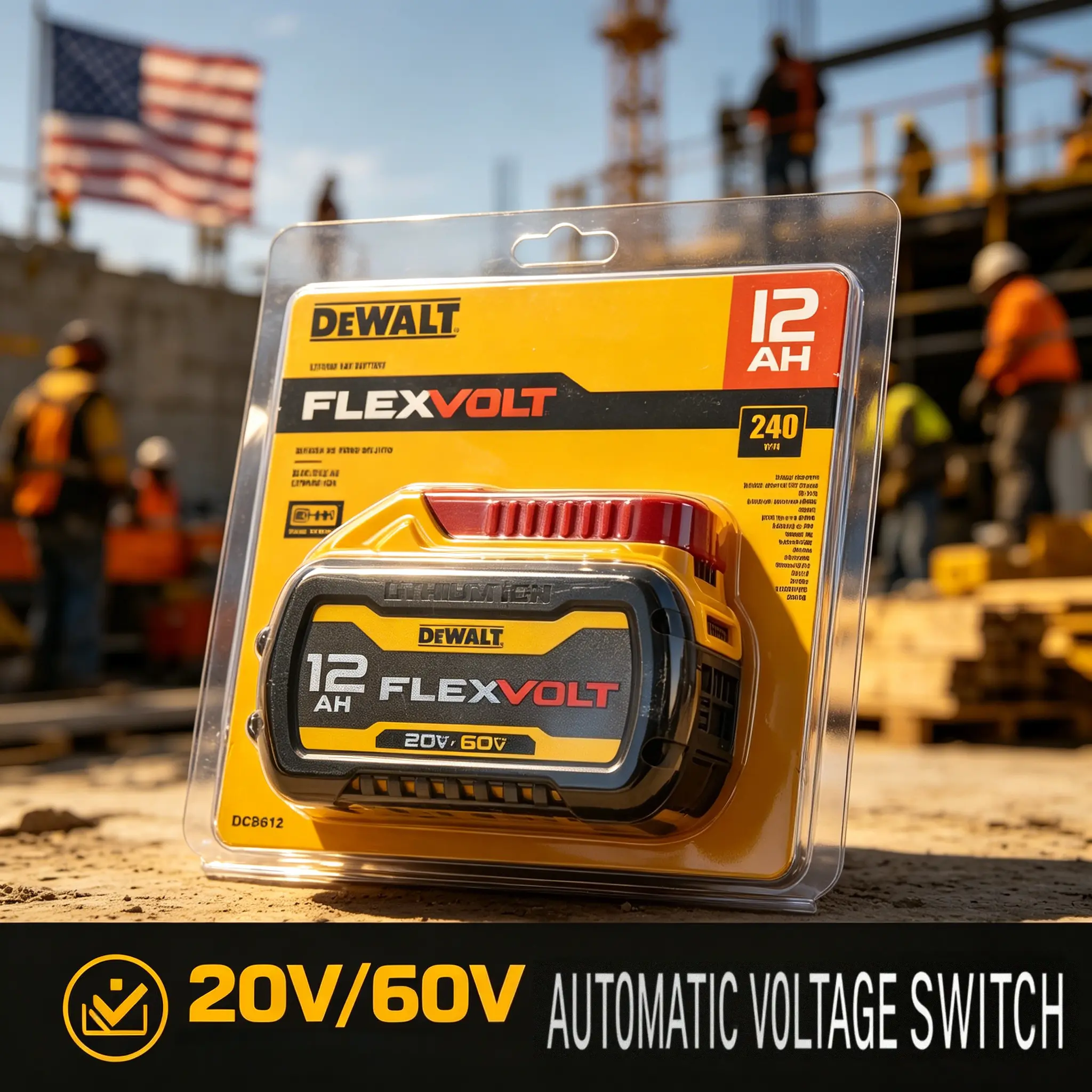 2 Pack DEWALT DCB612 FlexVolt lithium-ion 12Ah High Capacity Batteries, 20V/60V Auto Switch Battery Pack for Dewalt Drills, Grinders & Saws, Heavy Duty All-Day Job Site Power