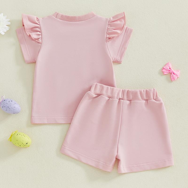 Toddler Baby Little Girl Easter Outfits Letter Embroidery Short Sleeve T-Shirt with Shorts 2 Pcs Set 0-5 Years