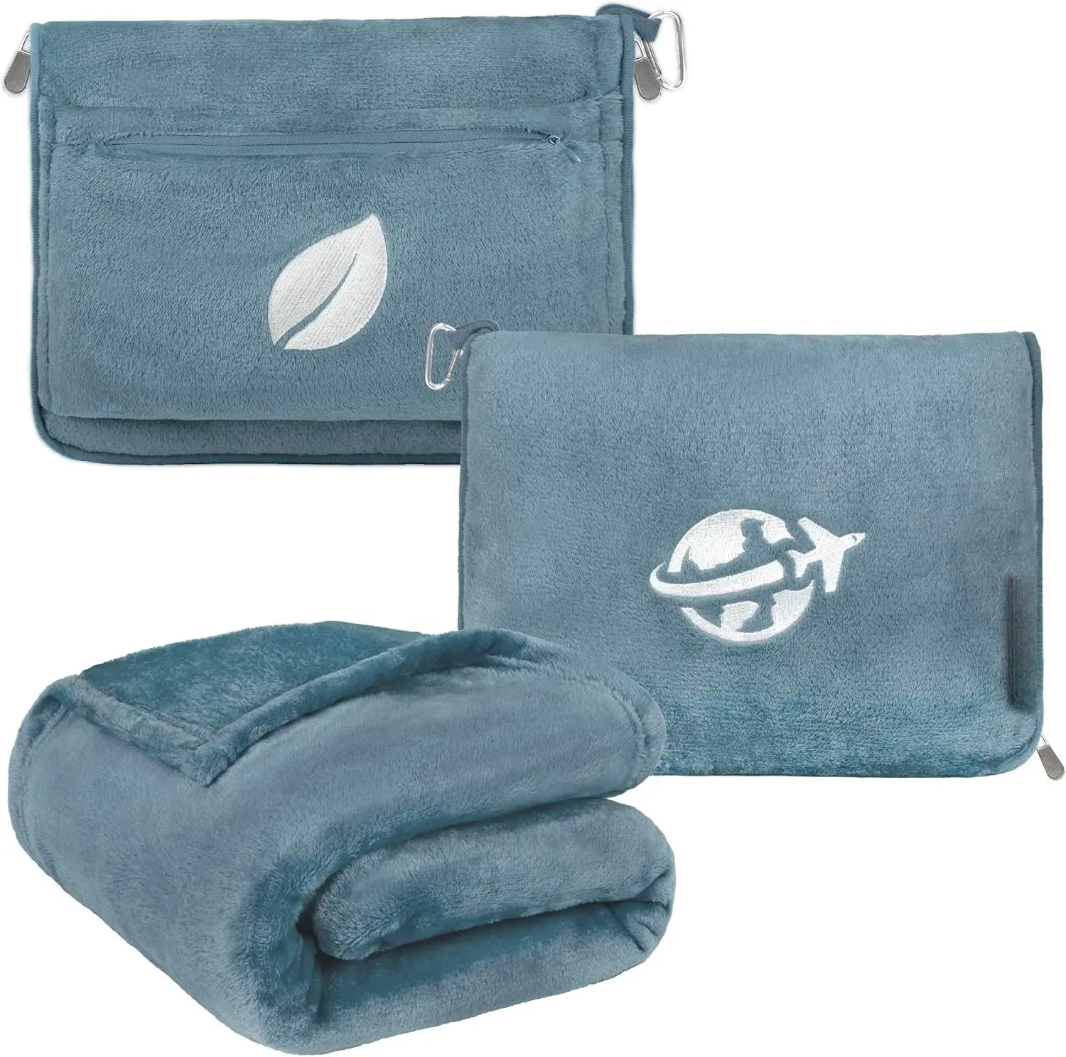 Travel Blanket and Pillow, Arms Opening Airplane Blankets for Adults, Compact Plane Blanket with Arm Hole 2-in-1 Bag for Flight  Camping Fit in Luggage Backpack Traveler , Blue