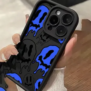 Cartoon joyful Face Pattern Mobile Phone Case Black Anti-Fall Mobile Phone Case Full Lens Cover/Simple/Anti-Fall/Case Suitable for iPhone 17/16/15/14/13/12/11 Pro Max Plus, X, XR, XS Max