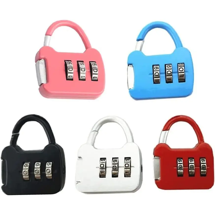 5-Pack Multi-Colored 3-Digit Combination Padlocks - Mini Hardware Padlocks for Schoolbags, Lockers (School Use)