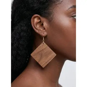 Walnut Wood Square Earrings