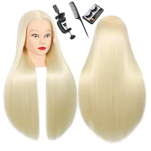 WeiRan 26"-28" Mannequin Head Styling Head Human Hair Cosmetology Manikin Doll Training Head for Hairdresser Practice Braiding Free Clamp Holder and Comb
