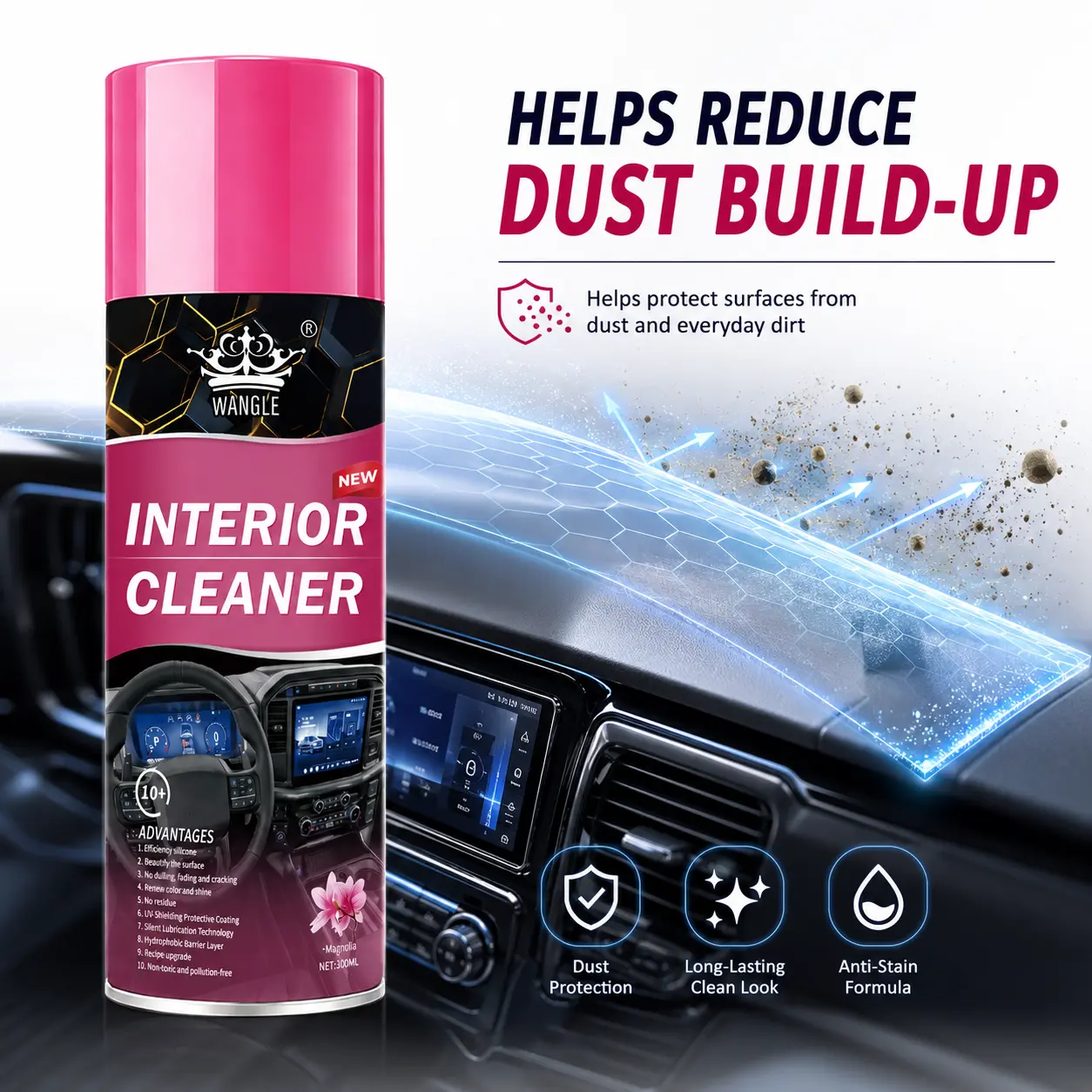Automotive Interior Dashboard Polish Cleaner - UV Protection, Anti-Dust, Faded Plastic Surface Restoration, Long-Lasting Fresh Scent, Car Interior Maintenance Product