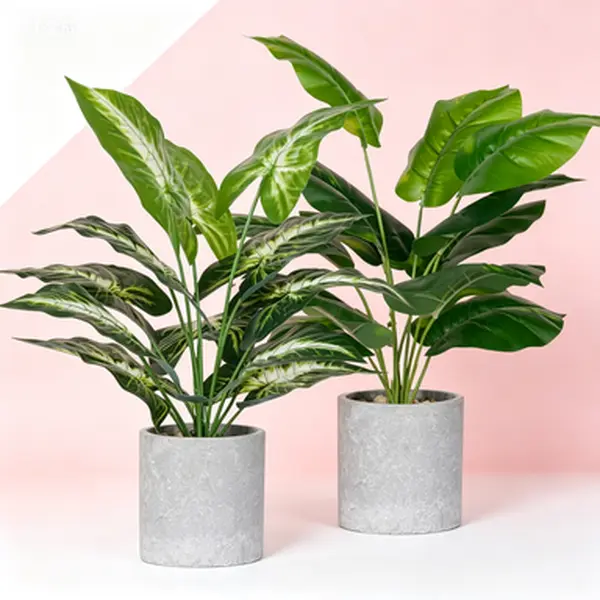 2-Pack Faux Plants Bundle, Medium-Size Artificial Tropical Sage Green Paper Pot Foliage, Low-Maintenance Realistic Greenery for Indoor Decor, Home & Office Desk Decoration, Ideal Gift (Home Supplies)