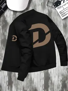 Men's Fashion New Baseball Collar Jacket, Street Fashion Outerwear, Geometric Pattern, Zipper Long Sleeve, Casual Fit, Fitted, Fall Winter, Versatile Sports Jacket Coats