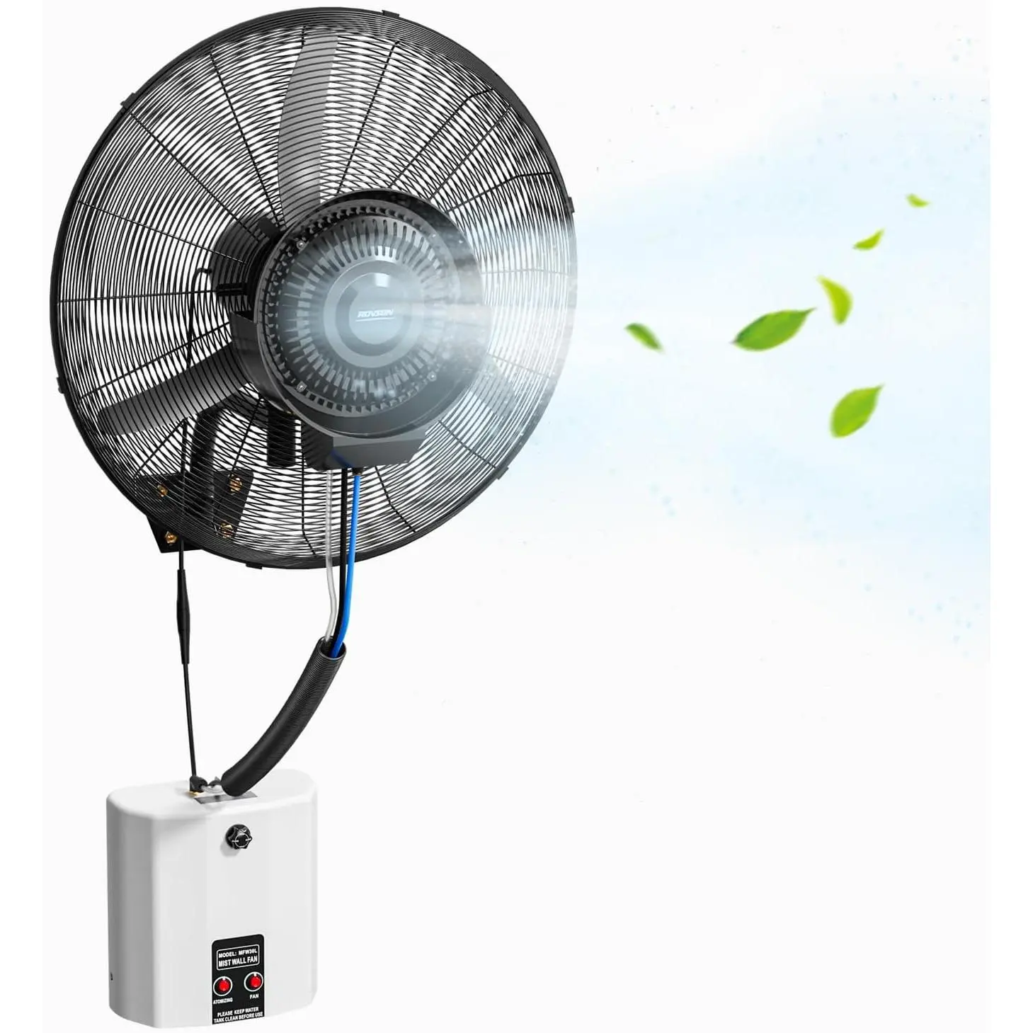 ROVSUN 20/26/30 inch Wall Mount Misting Fan with BLDC Motor, High Velocity Industrial Wall Mounted Mist Fan with 4 Speed, Outdoor Wall Oscillating Fan with Water Tank, Greenhouse, Workshop, Patio, UL Listed