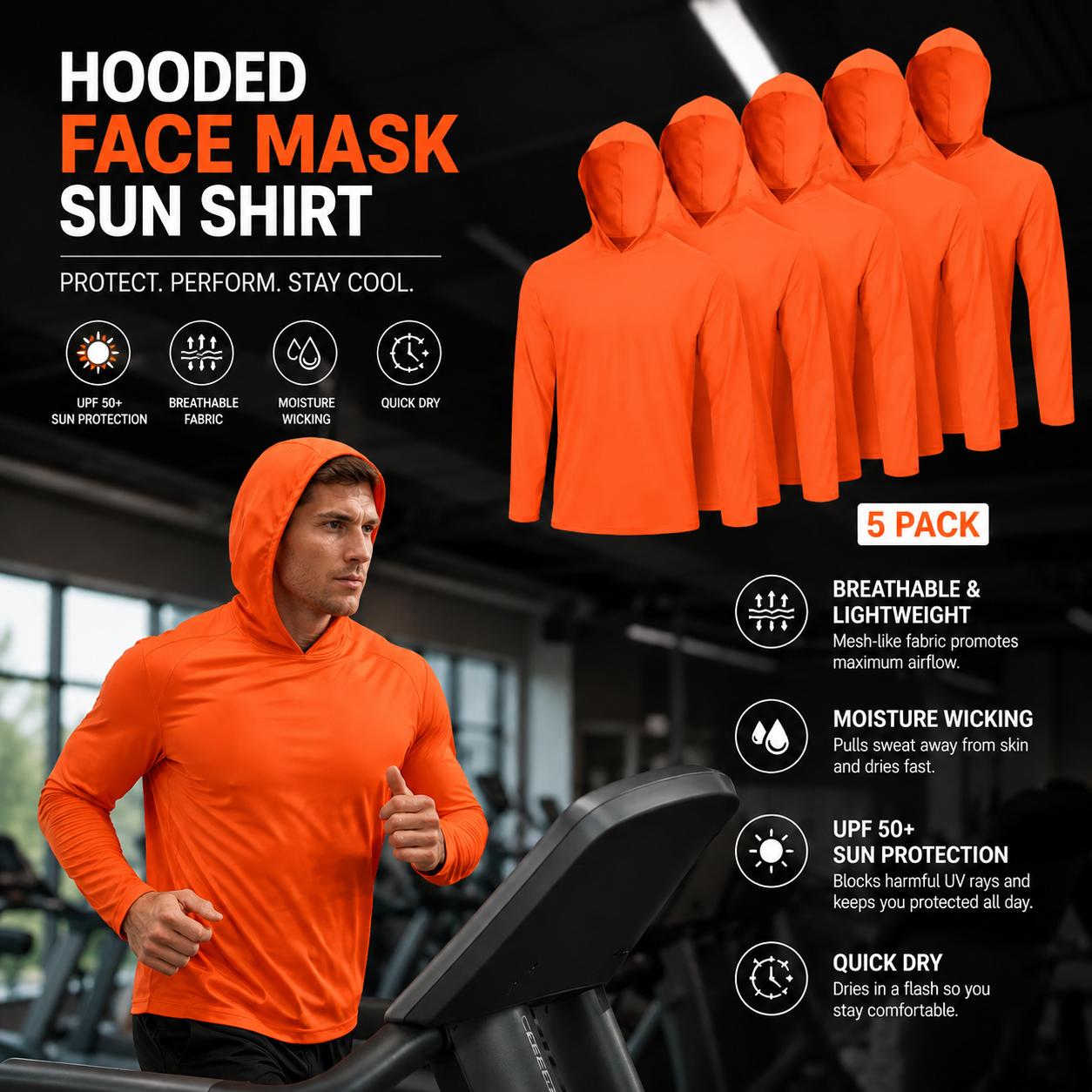 LeeHanTon Men's Sun Shirts Sun Protection Hoodie Shirt UPF 50+ Long Sleeve Work Athletic Shirt with Hooded for Fishing Hiking