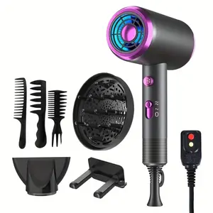 Professional Ionic Hair Dryer, Powerful 1600W Quick Dry Low Noise Hair Dryer with 2 Concentrator Nozzles 1 Diffuser Attachment 3 Combs One Multi-Purpose Hanger for Home Salon Travel