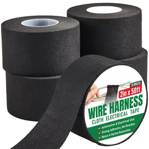 Wire Harness Cloth Electrical Tape, 2 Inch x 50 FT (5 Rolls), Automotive Wire Loom Heat Wrap Tape - Fabric Felt Cloth Wiring Harness Tapes, Heat Resistant for  Engine, Wires, Electrical Wiring