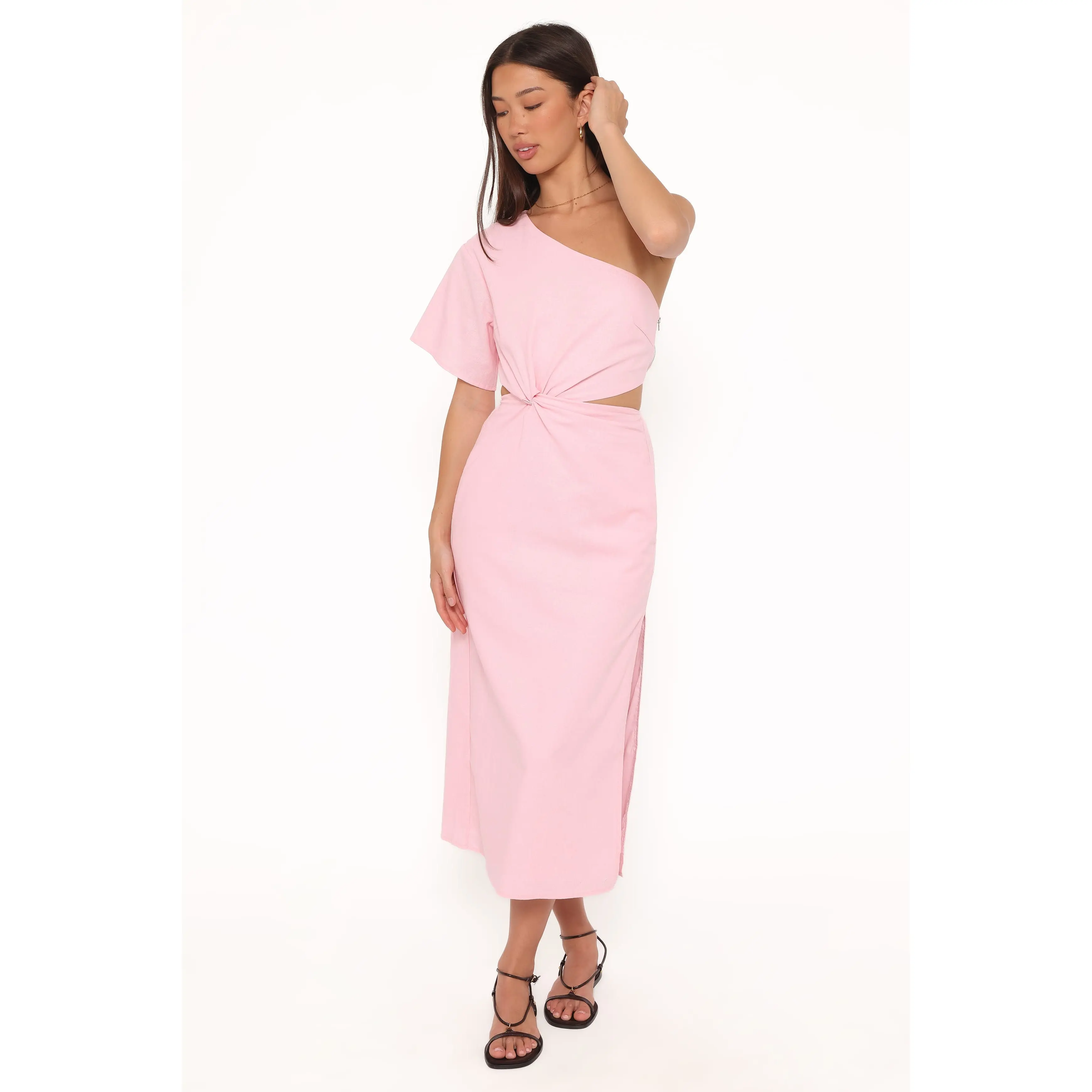 Samira One Shoulder Midi Dress - Pink