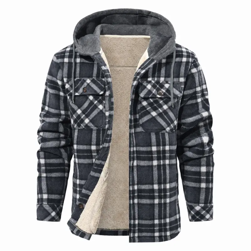 Zaitun Men's Plaid Hooded Shirt Jacket, Fleece Lined Sherpa Jacket, Casual Outdoor Workwear Coat, Long Sleeve Button Up Shacket, Warm Winter Jacket for Hiking, Camping, Daily Wear