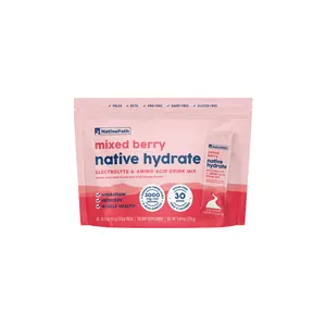 NativePath Hydrate Stick Packs, Sugar Free Electrolytes Powder with BCAAs, Mixed Berry Hydration, Keto & Paleo Friendly, 30 Servings