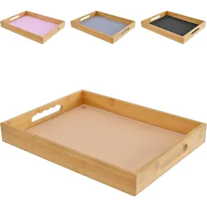 Bamboo Serving Tray with Handle, Decorative Ottoman Tray for Living Room, Coffee Table, Breakfast in Bed, Candle Display