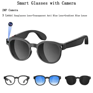 AI Smart Glasses with Camera, 2MP HD Cameras Anti-Shake, 1080P Video Recording, 3 Lens(Sunglasses +Anti Blue Lens+Gradient ) for Travel Sports Video Recording ,Hands-free BT Calling,AI Translation Object Recognition
