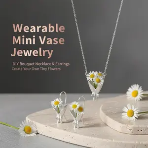 [LeBijouLab] DIY Flower Bouquet Necklace & Earrings & Brooch | Wearable Mini Vase Necklace Earrings Set | Gift for Mom | Mother's Day Gift
