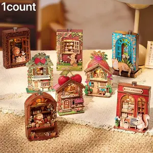 Fridge Magnet DIY 3D Puzzle Toy, Mini House Animal Dollhouse Shop, Creative Assembly Model Kit, Furniture Decoration Gift