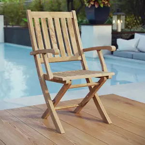 Modway Marina Outdoor Patio Teak Folding Chair in Natural