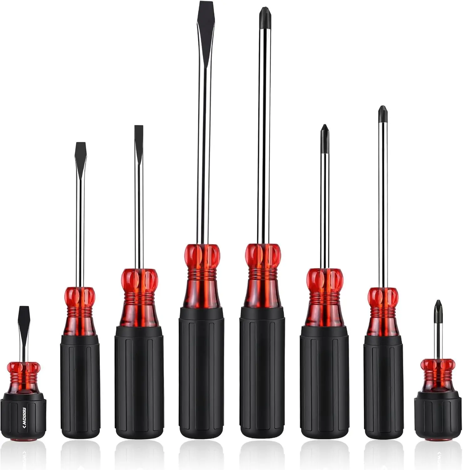 8 count   Set, Professional S2 Steel Screw Driver Kit with Non-Slip Cushion Grip, Stubby Screwdrivers,  Phillips and Flathead Tips, for  and Industrial Use
