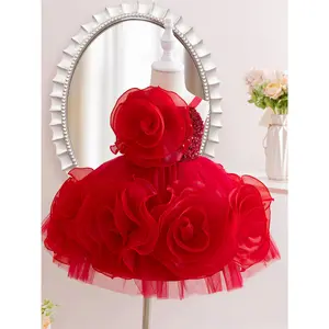 [Elegant Mesh Dress] Elegant Flower Decor Mesh Dress |     Baby's Sleeveless Infant & Toddler Girl's Clothing for Formal Occasion/Birthday Party/Photography