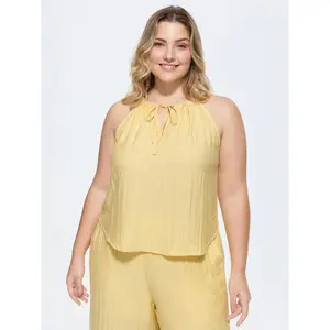 BLOOMCHIC Plus Size Linen Blend Halter Neckline Tank Top [M–6X], 2026 Summer Vibes