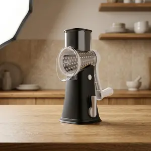 Cheese Grater, 5 in 1 Rotary Cheese Grater Multi-Purpose Kitchen Shredder with Handle, Effortless Utensils Grating with Floor Suction Stainless Steel