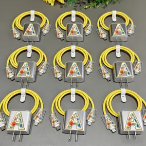 9-pack bulk set  Floral Letter iPhone Charger & Cable Protector Kit |   Anti-Break Bulk Pack for Small Buyers, includes 9 individually packaged 5-piece charger & cable protector kits, perfect for small-batch buyers, resellers, or gifting to family a