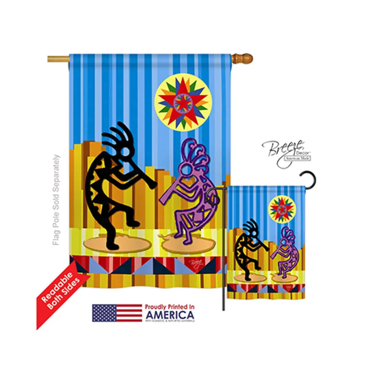 212 MAIN Double-Sided Vertical Flag - 28x40 in All-Weather Banners, Southwest Theme Kokopelli Art for Home Decoration, Artwork, Yard Sign Banner