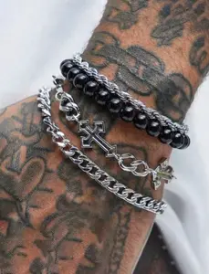 4pcs 5pcs Men Chain Bracelet Set Twisted Cross Beaded Stackable Bracelets Gift