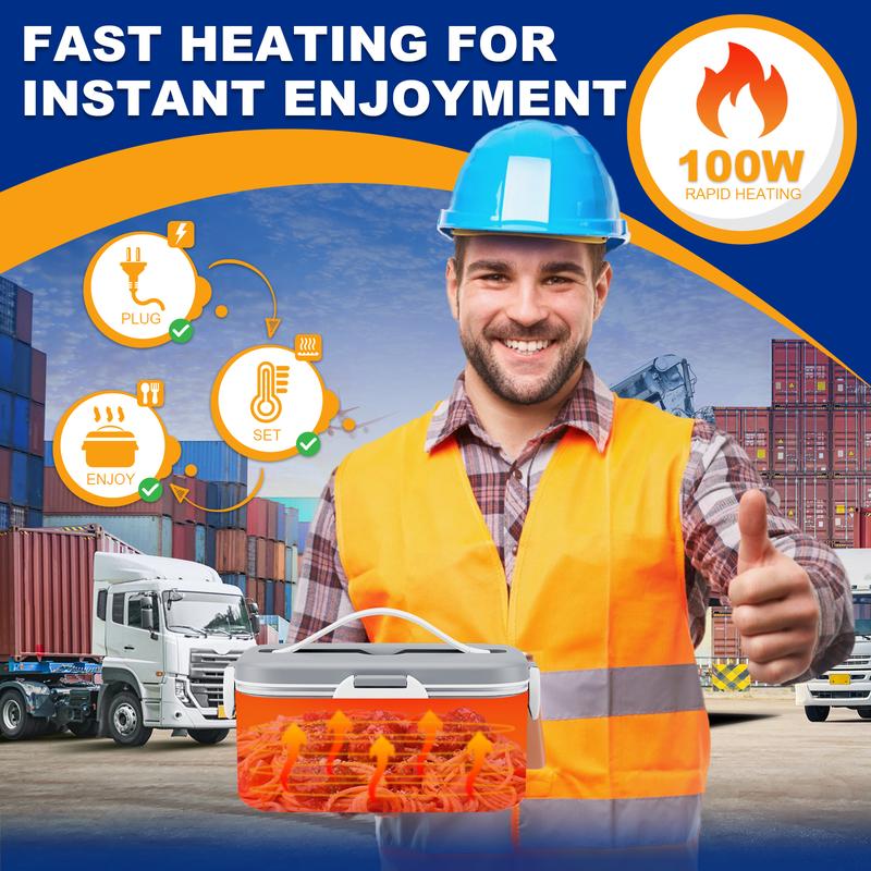 【Dicorain】New Style Electric Lunch Box with Temperature Control Function, 100w Heated Lunch Box 1.8L Portable Food Warmer for Adults, 12/24/110v Heating Lunch Box for Car/Truck/Office with Thickened Bag