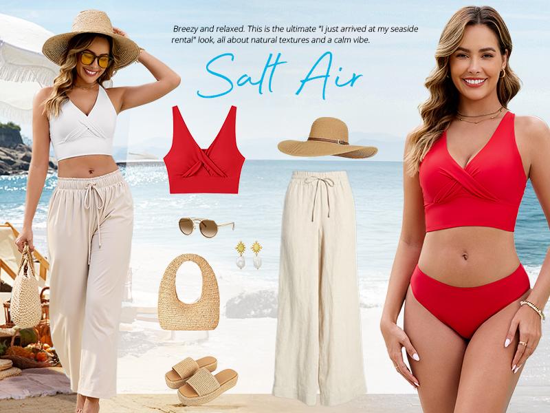 GRAPENT Bikini Top for Women Cropped Tankini Tops Beach Vacation Criss Cross Ruched Padded Bathing Suit Swim Top Only