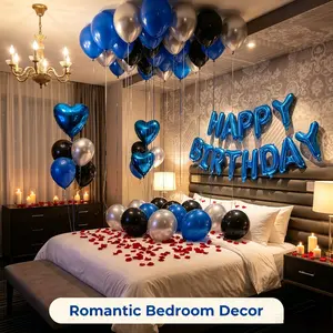 93-Piece Blue Birthday Theme Balloon Set - Garland, Banner, Letter, Latex Balloons, DIY Felt Tree Ornaments, Red Light Eye Therapy Mask for Adults | Festive Home & Party Decor Kit, Balloon Garland, Birthday Theme Balloons