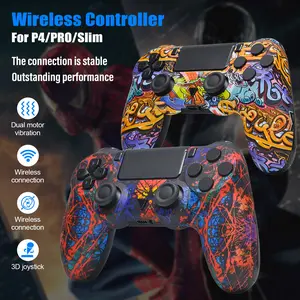 Graffiti design PS4 wireless game controller, ergonomic handle, compatible with PS4 Slim/Pro/PC gaming consoles, vibrant colors, rechargeable lithium polymer battery, PC gaming peripheral