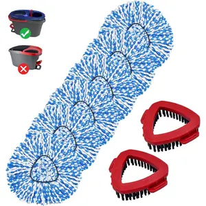 Mop Head Replacement Compatiable with Ocedar RinseClean 2-Tank System, Mircofiber Mop Heads Refill and Scrub Brush for O Cedar Rinseclean Spin Mop, 6 Pack Mop Refills & 2 Scrub Head for Floor Cleaning
