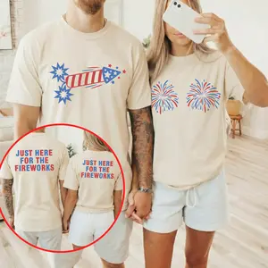 Couples Fourth of July Shirt,  Just Here For The Firework 4th of July Adult Humor Matching TShirts, Independence Day Fireworks Tees