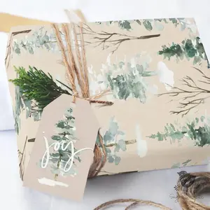 Woodland Kraft Watercolor Wrapping Paper Roll — Forest Gift Wrap