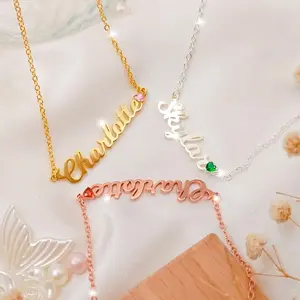 Personalized Name Necklace with Birthstone Heart Custom Made with Any Name Perfect for Birthday Anniversary Christmas and Valentine's Day Gifts