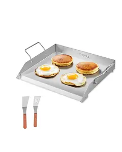 VEVOR Stainless Steel Griddle,  18x16 inch Universal Flat Top Rectangular Plate, Gas Grill Griddle for BBQ Grill, Teppanyaki, Portable Family Cookware with Handle, for Camping Tailgating Party