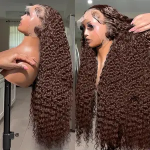 [New In] Bling Hair 13x4 13x6 Hd Chocolate Brown 180 Denisty Deep Wave Lace Front Human Hair Wig Pre Plucked #4 Colored Wig For Women Baby Hair Around