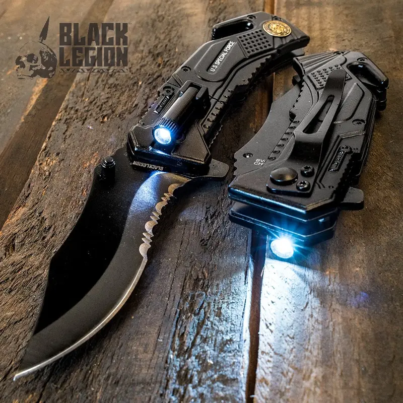 Special Force Foldable Blade Pocket Knife with Built-in LED Flashlight, Survival Gear, Outdoor Camping Emergency Kit Tool, Outdoor Camping Knives