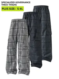 Men's Plus Size Striped Houndstooth Pants with Pockets, Durable Outdoor Training Pants, Suitable for Fishing, Outdoor Activities, Work, Hiking, Camping, Spring and Autumn, Regular Sports Straight Cargo Wide Pants, S-6XL Plus Size