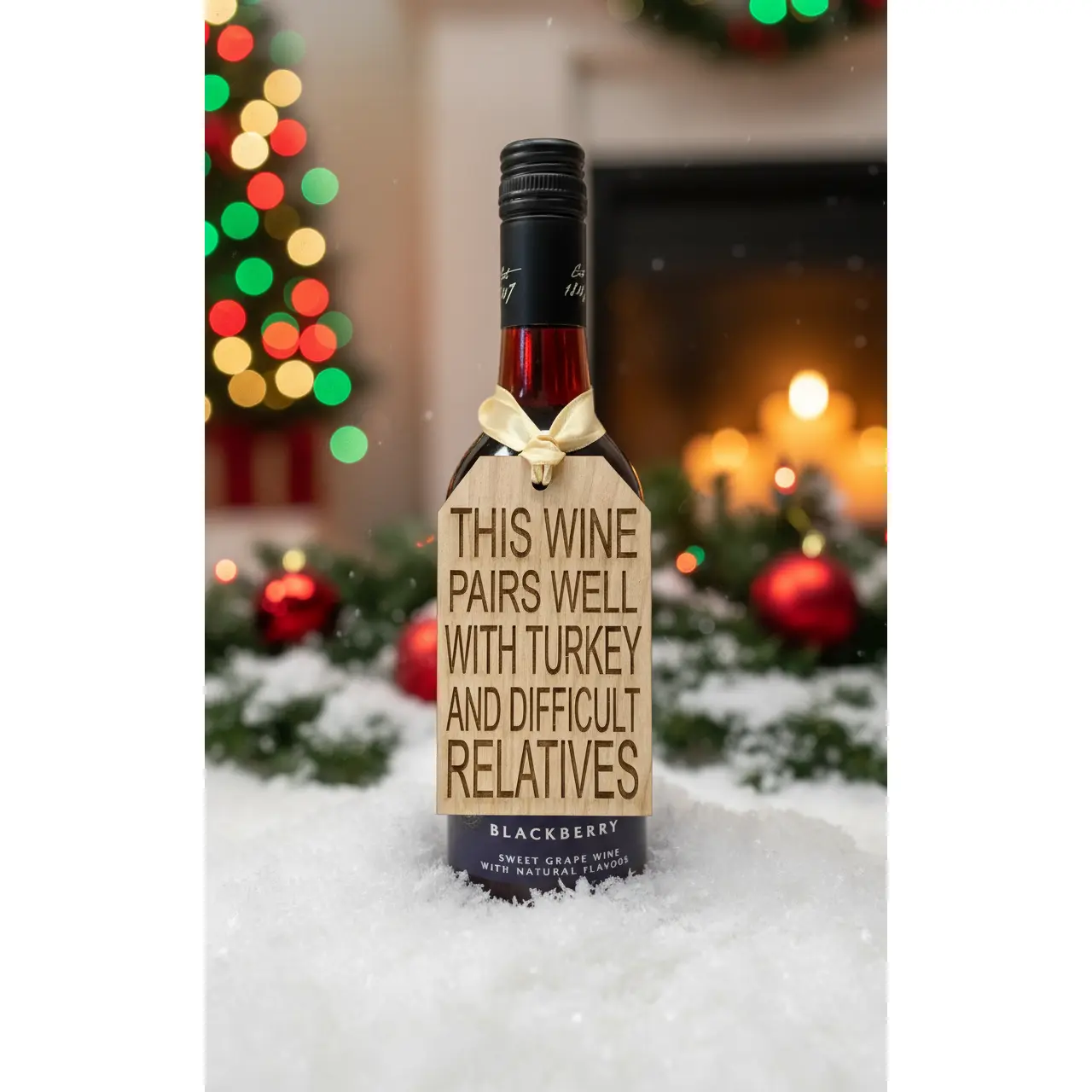 Wine Bottle Tag - Pairs Well With Turkey and Difficult Relatives OR Pairs Well With Ham and Difficult Relatives